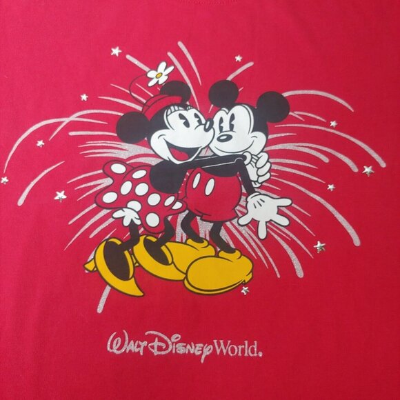 Disney Parks Minnie & Mickey Mouse Women's S T Shirt Sparkle Fireworks Red - Picture 1 of 7